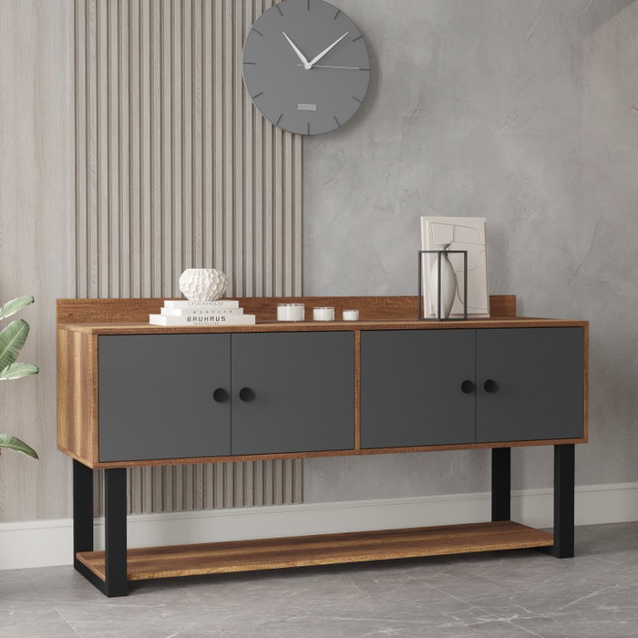 Hanah Home Consola Mn04-Ba, 180x93.2x85 cm, Tablero de Partículas Melaminado, Nogal y Antracita